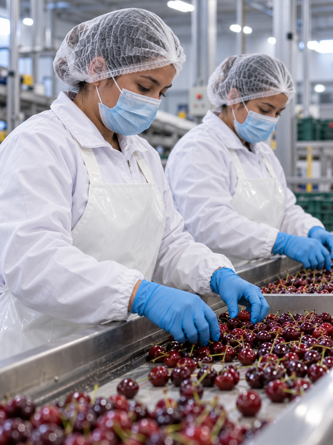 Personal en planta de alimentos con ropa corporativa